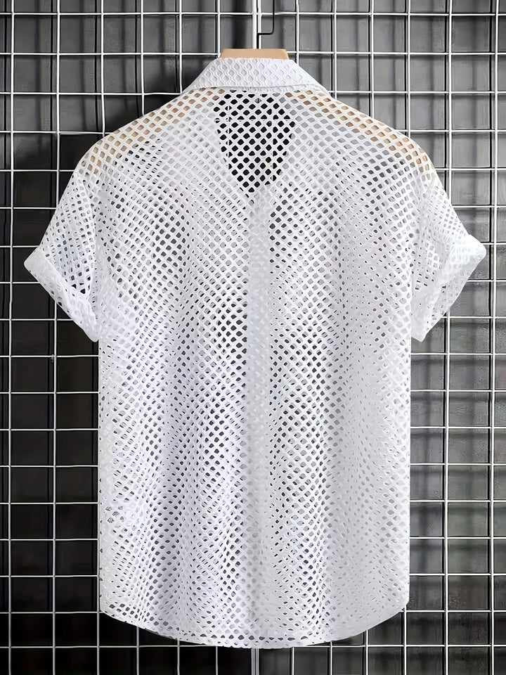 Men's Summer Shirt | Cut-Outs & Short Sleeves | Trendy & Airy | Polyester