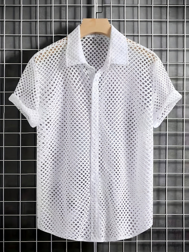 Men's Summer Shirt | Cut-Outs & Short Sleeves | Trendy & Airy | Polyester
