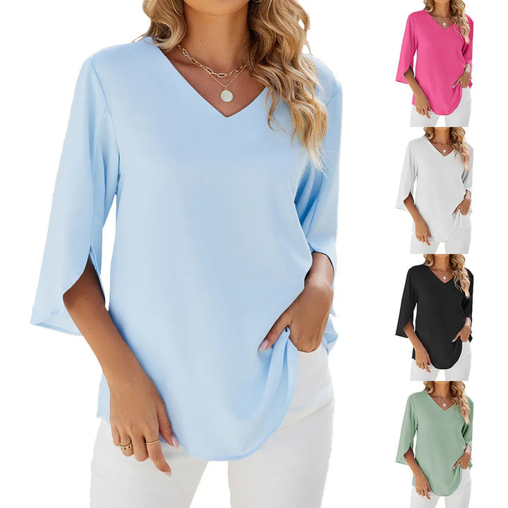 Women's Blouse | Elegant Chiffon Tunic | V-Neck with Split Sleeves