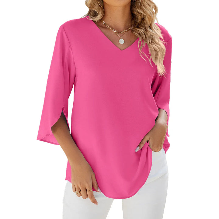 Women's Blouse | Elegant Chiffon Tunic | V-Neck with Split Sleeves