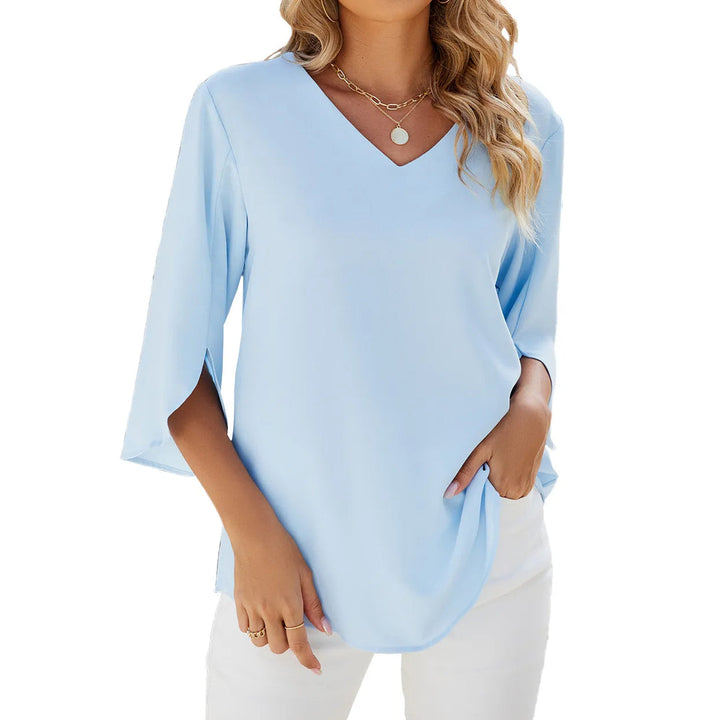 Women's Blouse | Elegant Chiffon Tunic | V-Neck with Split Sleeves
