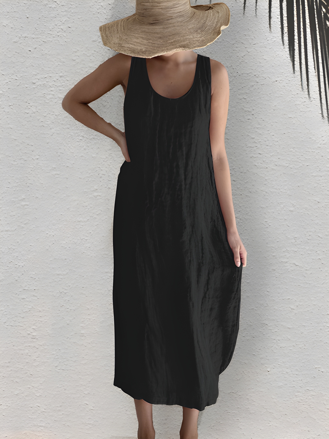 Women's Summer Dress | Sleeveless & Loose Fit | Cotton-Linen Blend | Round Neckline