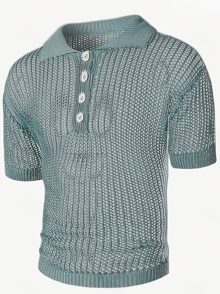Men’s Sweater | Loose Knit | V-Neck with Button Closure & Lace Pattern | Casual & Elegant