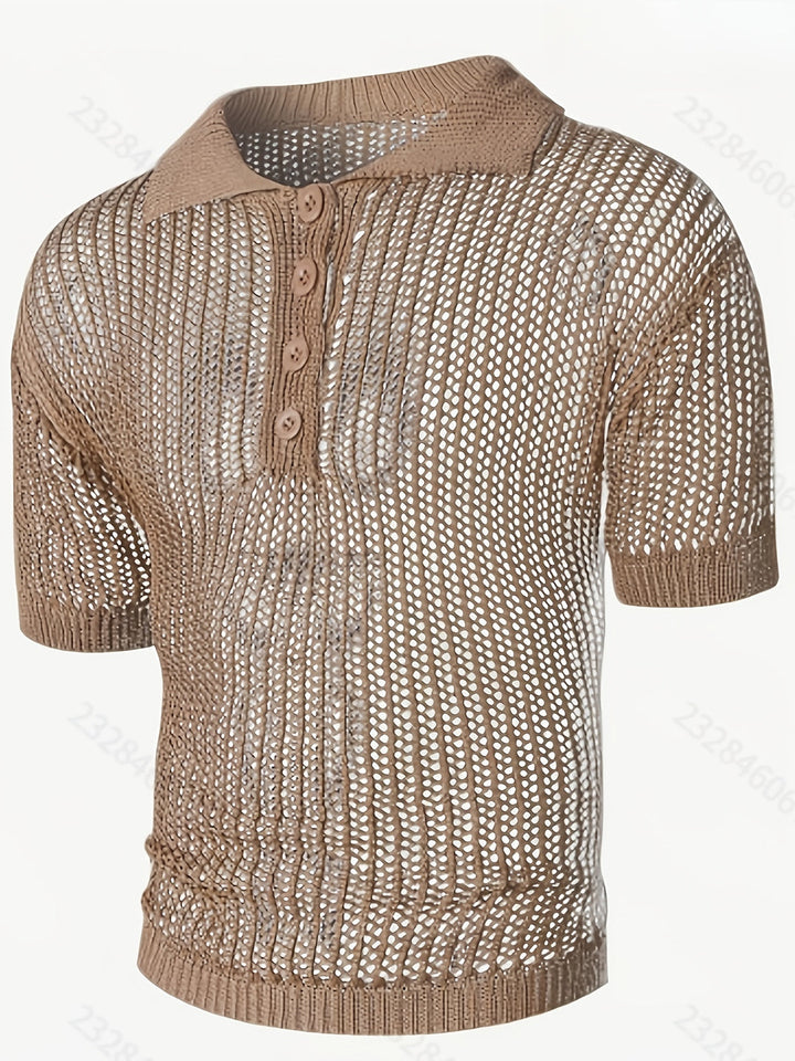 Men’s Sweater | Loose Knit | V-Neck with Button Closure & Lace Pattern | Casual & Elegant