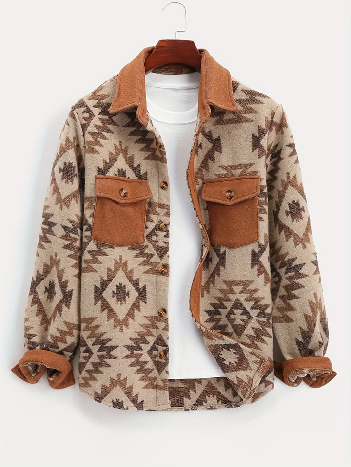 Men’s Jacket | Aztec Print | Casual & Classic | Polyester | Chest Pockets