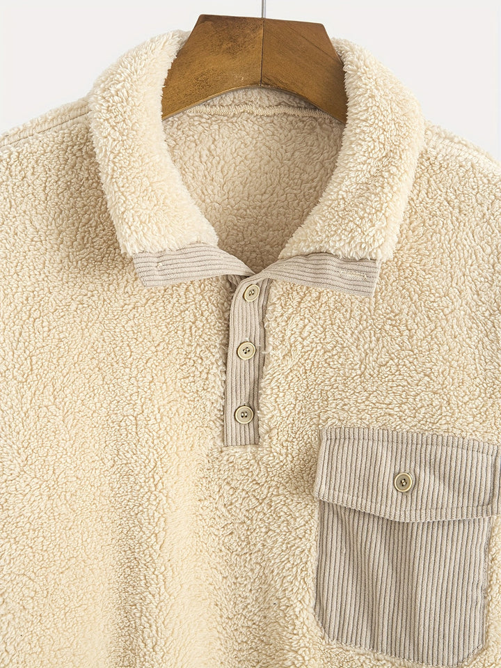 Men’s Sweater | Winter Style | Fleece & Plush | Polo Collar | Long Sleeve