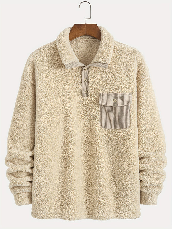 Men’s Sweater | Winter Style | Fleece & Plush | Polo Collar | Long Sleeve