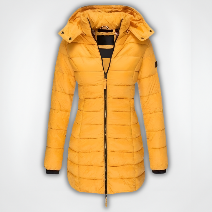 Women's Winter Jacket | Thick & Warm with Zip | Hood & Mid-Length | Polyester
