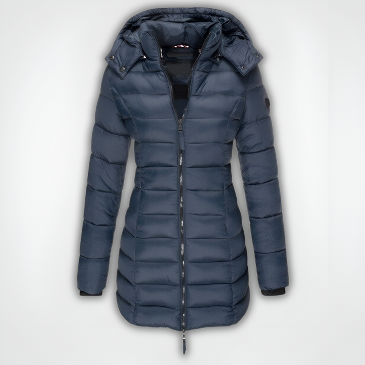 Women's Winter Jacket | Thick & Warm with Zip | Hood & Mid-Length | Polyester