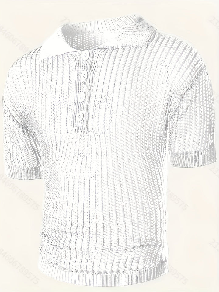 Men’s Sweater | Loose Knit | V-Neck with Button Closure & Lace Pattern | Casual & Elegant