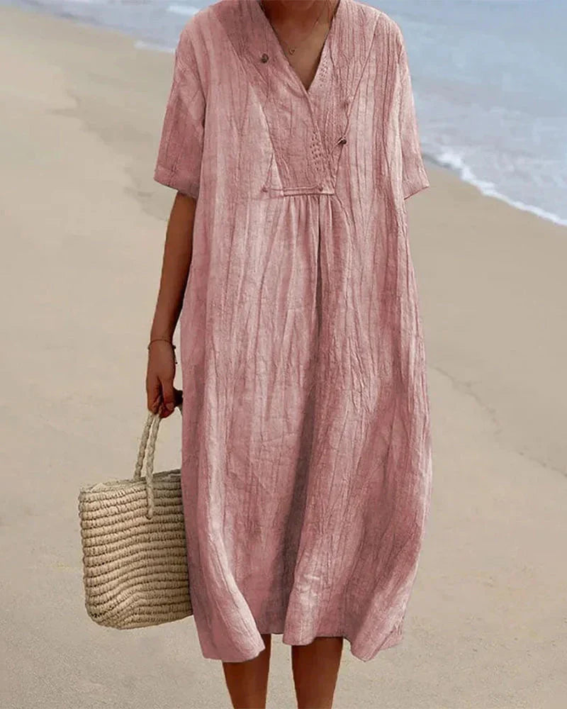 Women's Dress | Solid V-Neck & Half Sleeves | Elegant & Comfortable | Flattering Fit