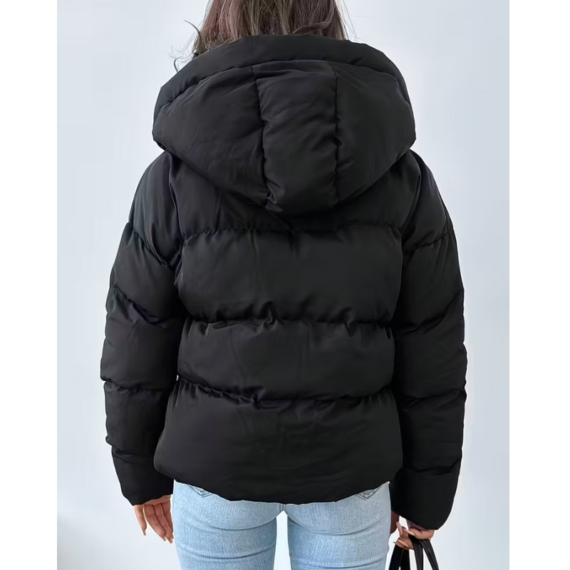 Fluffy Jacket Womens | Black Hooded Jacket | Warm Zip Winter Coat