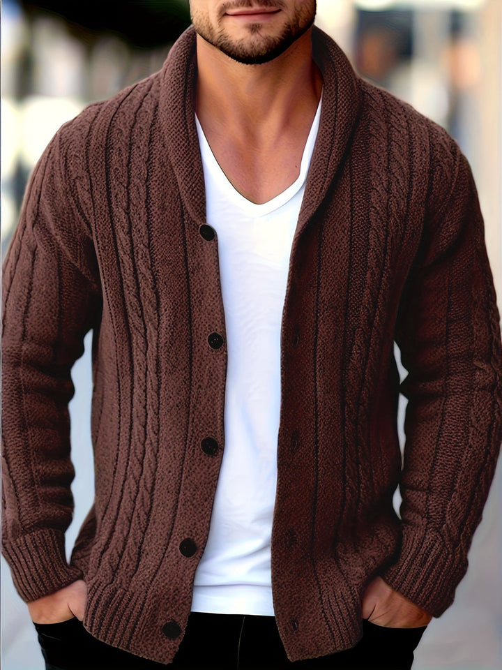 Men’s Knitted Cardigan | Cable Knit | Button Closure | Polyester | Long Sleeves