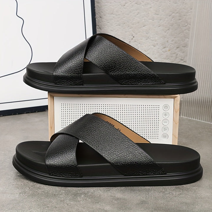 Men’s Sandals | Non-Slip & Comfortable | Casual & Outdoor | Black Faux Leather