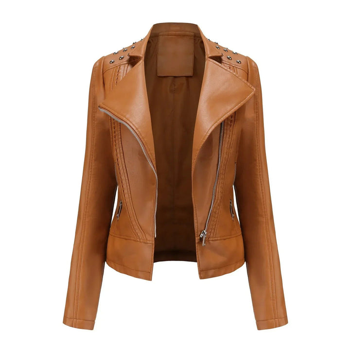 Women's Biker Jacket | Leather Look & Zip | Long Sleeved | Casual Style