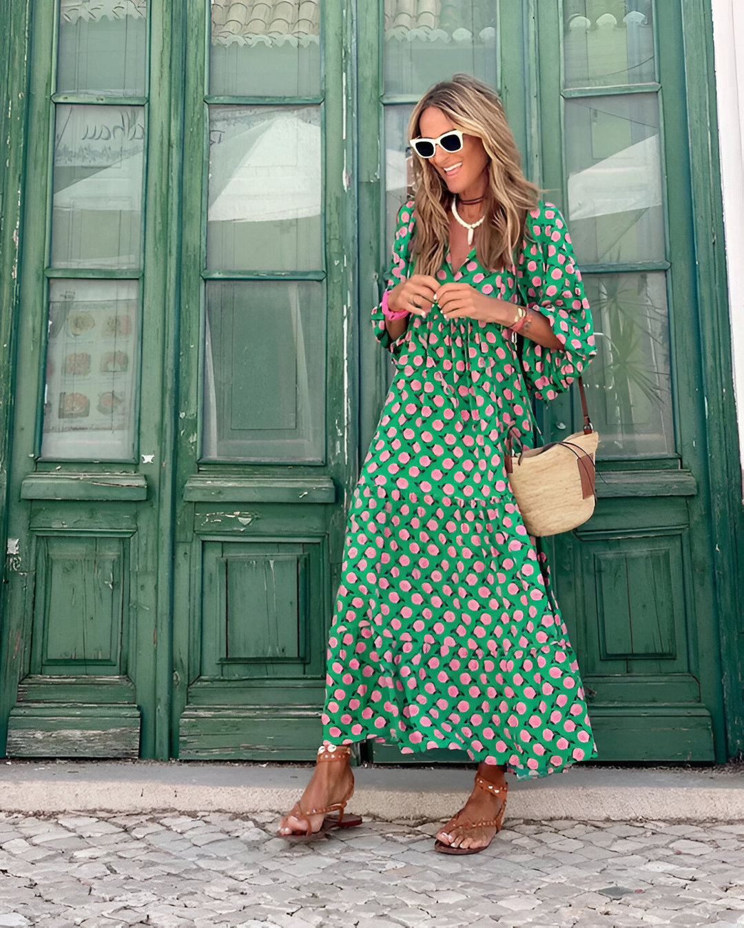 Women’s Maxi Dress | Bohemian & Summery | Puff Sleeve & V-Neck | Loose Fit