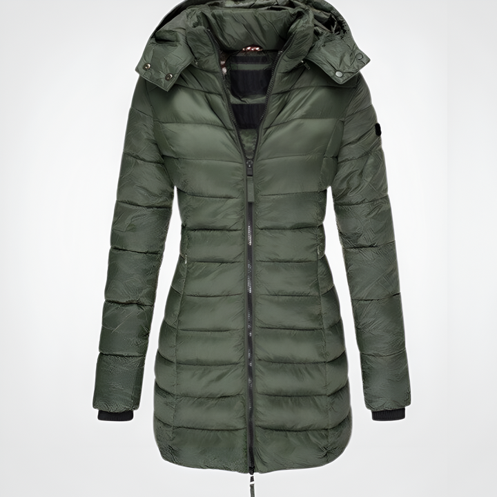 Women's Winter Jacket | Thick & Warm with Zip | Hood & Mid-Length | Polyester