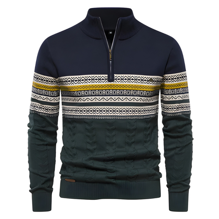 Men's Sweatshirt | Knit Pullover with Zipper | Ethnic Pattern Style