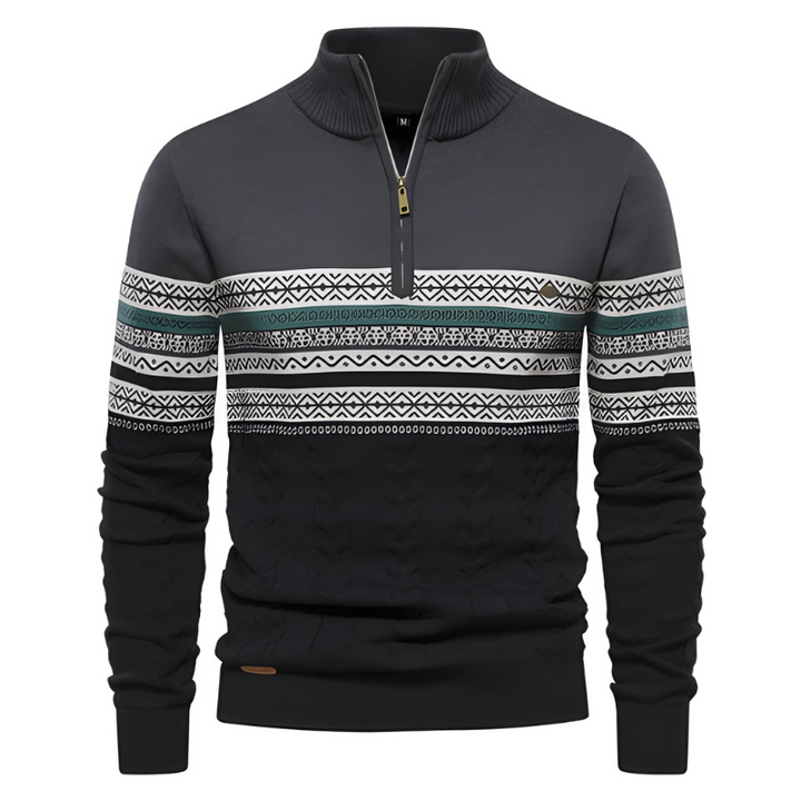 Men's Sweatshirt | Knit Pullover with Zipper | Ethnic Pattern Style