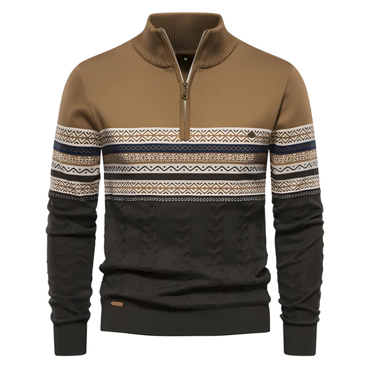 Men's Sweatshirt | Knit Pullover with Zipper | Ethnic Pattern Style