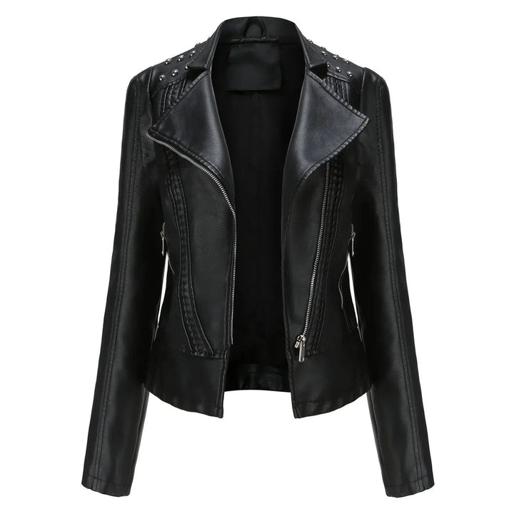 Women's Biker Jacket | Leather Look & Zip | Long Sleeved | Casual Style