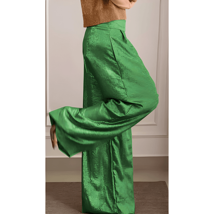 Women's Trousers | High Waist Wide Leg | Metallic Look & Comfortable Fit | Polyester