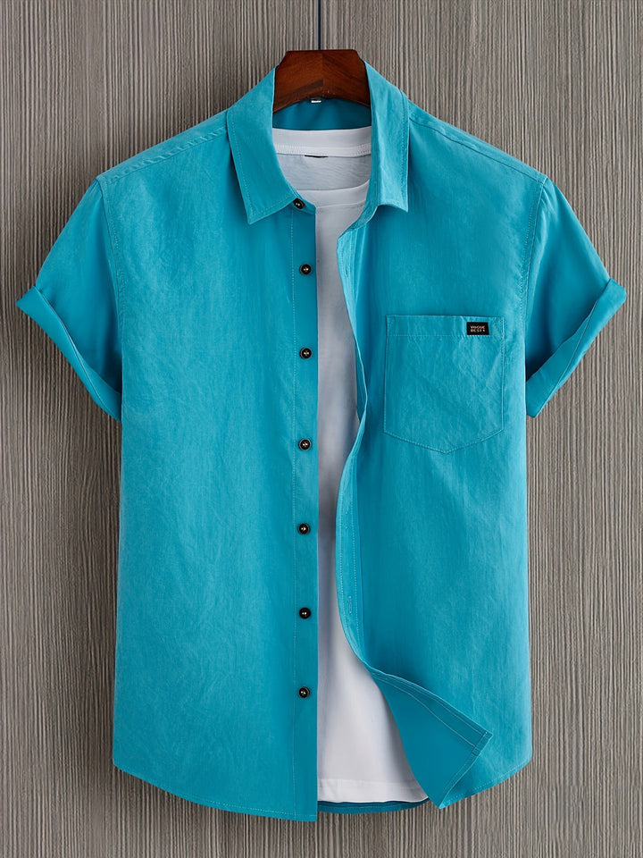 Men's Shirt | Solid Design | Short Sleeves & Button Closure | Polyester