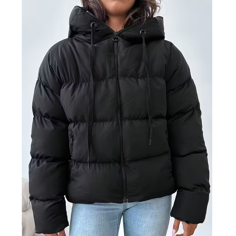 Fluffy Jacket Womens | Black Hooded Jacket | Warm Zip Winter Coat
