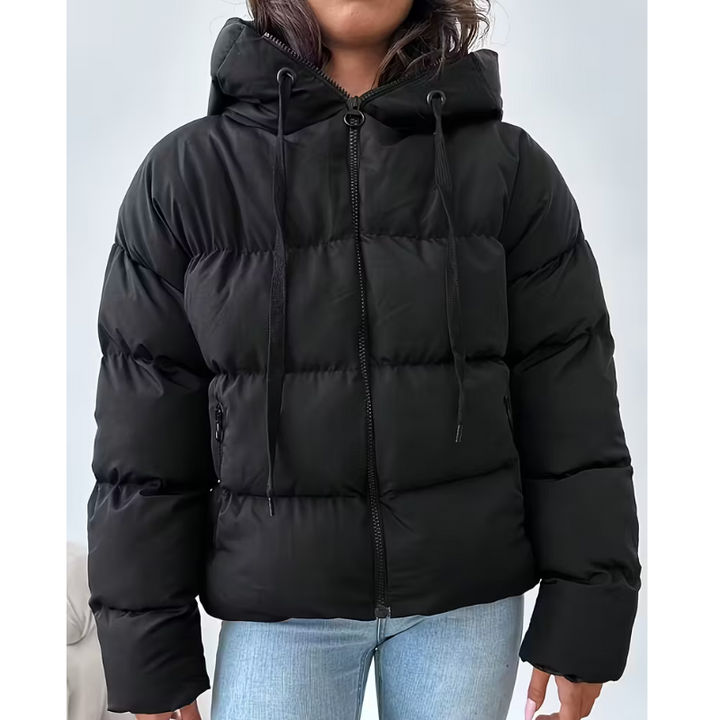 Fluffy Jacket Womens | Black Hooded Jacket | Warm Zip Winter Coat