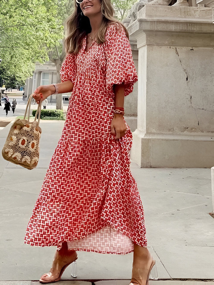 Women’s Maxi Dress | Bohemian & Summery | Puff Sleeve & V-Neck | Loose Fit