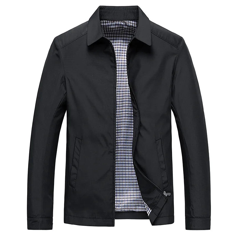 Men’s Black Jacket | Turn-Down Collar | Lightweight Soft Fabric