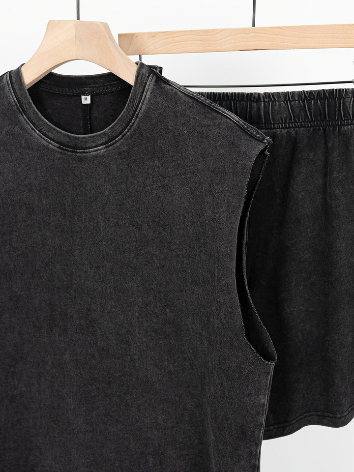 Men’s Set | Vintage 2-Piece Summer Outfit | Sleeveless & Cotton | Black