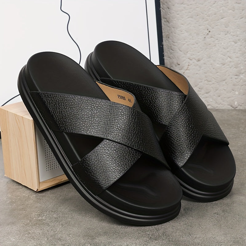 Men’s Sandals | Non-Slip & Comfortable | Casual & Outdoor | Black Faux Leather