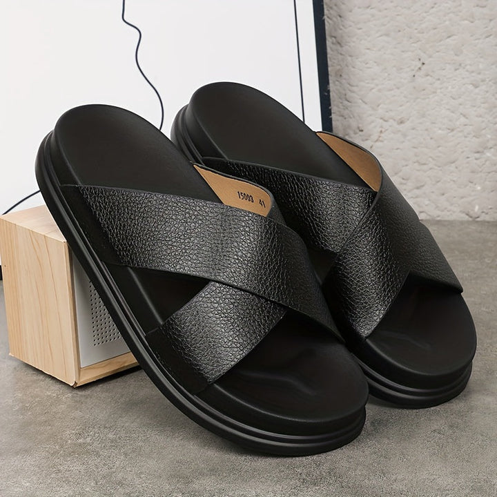 Men’s Sandals | Non-Slip & Comfortable | Casual & Outdoor | Black Faux Leather