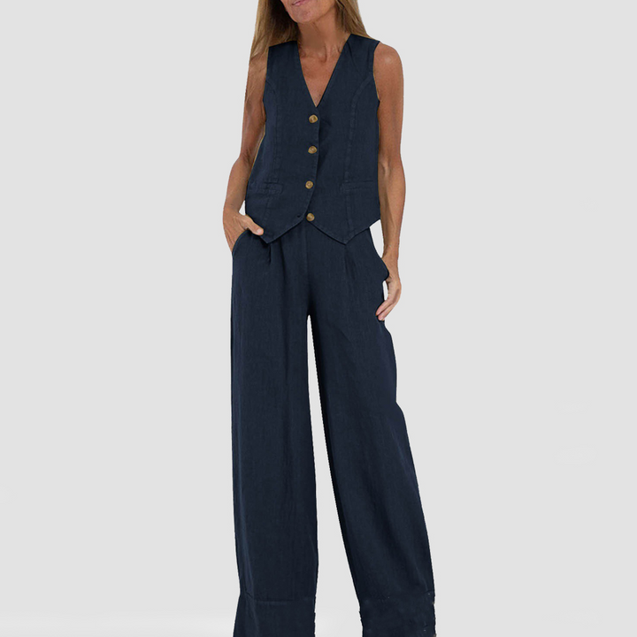 Women's Summer Set | Sleeveless Buttoned Vest | Lightweight Cotton-Linen Blend