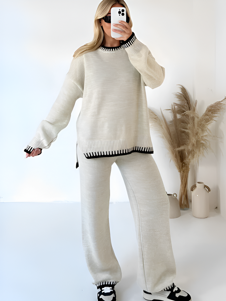 Women's set | Loose Fit Suit Style | Long Sleeve Top & Wide Trousers | 2-Piece Elegant Look