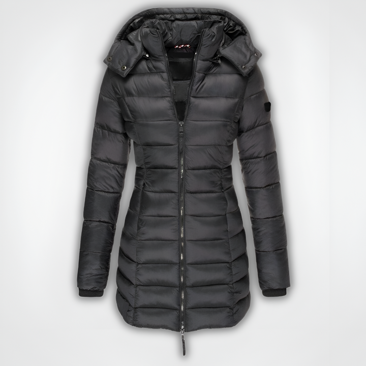 Women's Winter Jacket | Thick & Warm with Zip | Hood & Mid-Length | Polyester