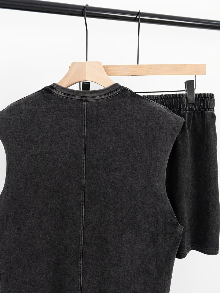 Men’s Set | Vintage 2-Piece Summer Outfit | Sleeveless & Cotton | Black