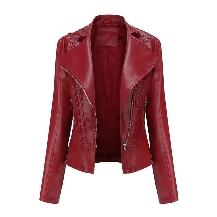 Women's Biker Jacket | Leather Look & Zip | Long Sleeved | Casual Style