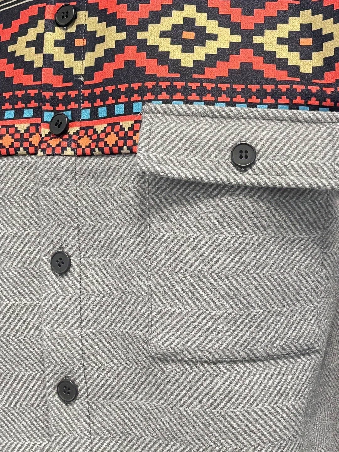 Men’s Casual Jacket | Geometric Patchwork | Revere Collar & Chest Pockets
