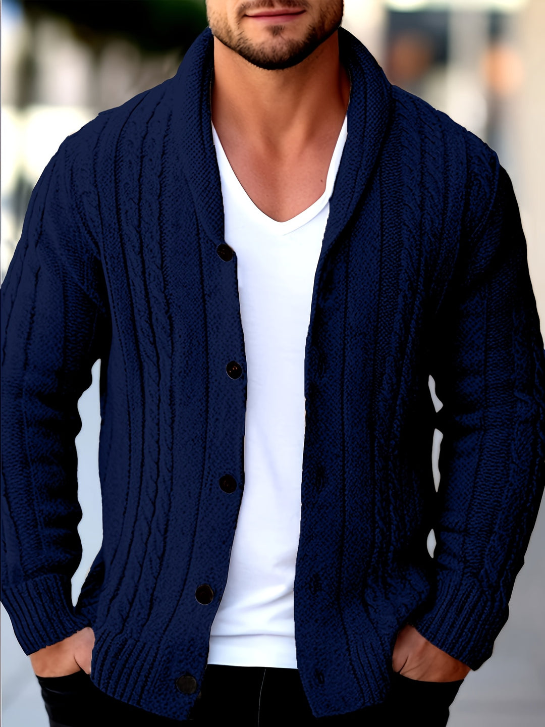 Men’s Knitted Cardigan | Cable Knit | Button Closure | Polyester | Long Sleeves