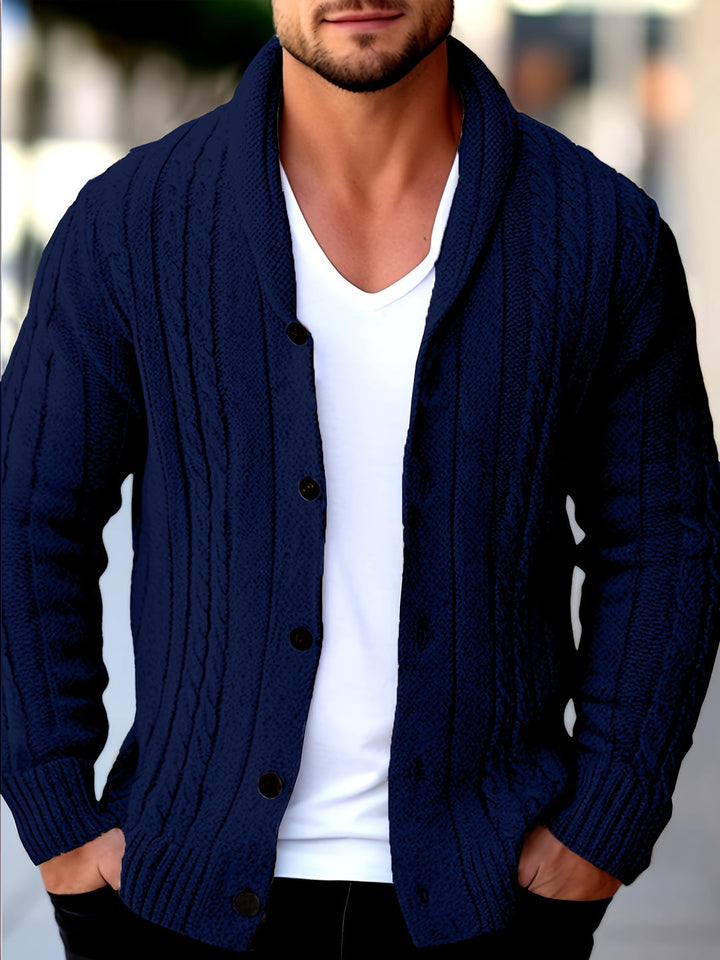 Men’s Knitted Cardigan | Cable Knit | Button Closure | Polyester | Long Sleeves