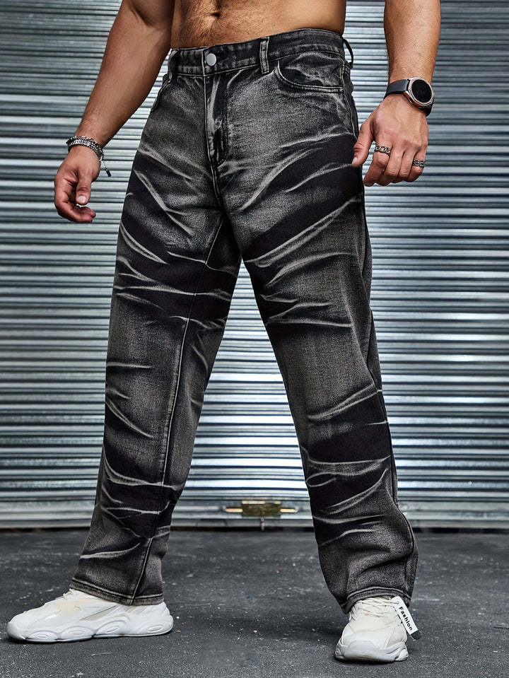 Men’s Jeans | Tie-Dye Print | Casual Cotton Blend | Plus Size | Straight Fit