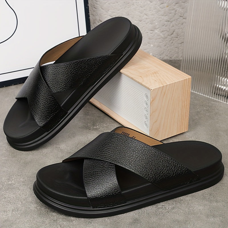 Men’s Sandals | Non-Slip & Comfortable | Casual & Outdoor | Black Faux Leather
