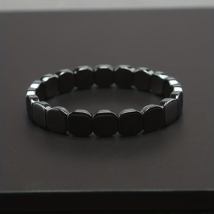 Men’s Bracelet | Square Black Stone | Retro & Elegant | Artificial Stone