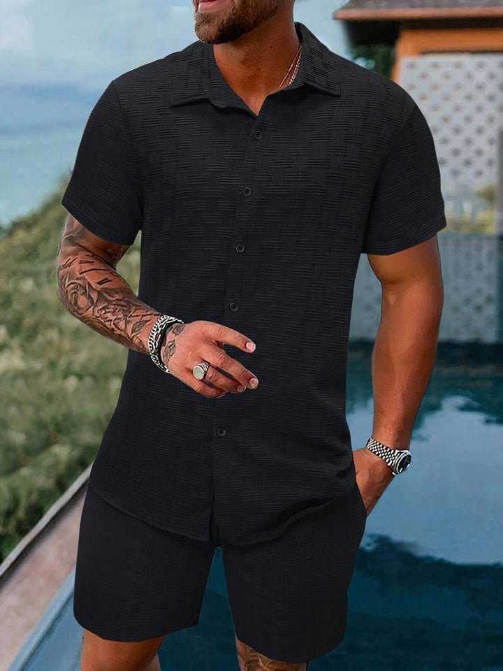 Men's Summer Set | Striped Check Texture | Breathable & Stylish | Shirt & Shorts