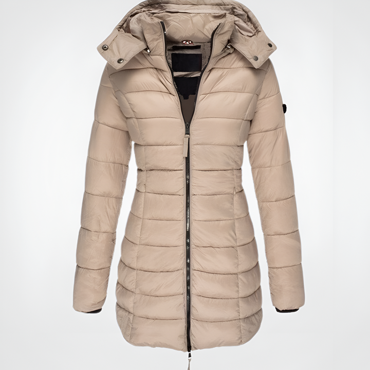 Women's Winter Jacket | Thick & Warm with Zip | Hood & Mid-Length | Polyester