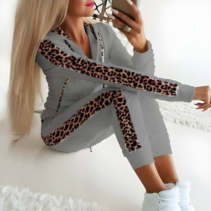 Women's Tracksuit Set | Leopard Print | Crop Hoodie & Joggers | Sporty Loungewear