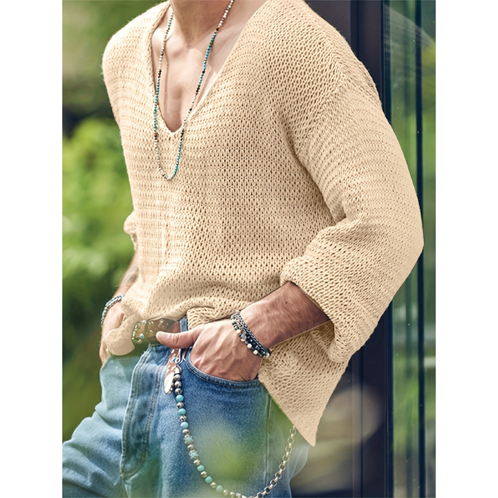 Men’s Sweatshirt | Lightweight Pullover Top | Retro V Neck Sweater