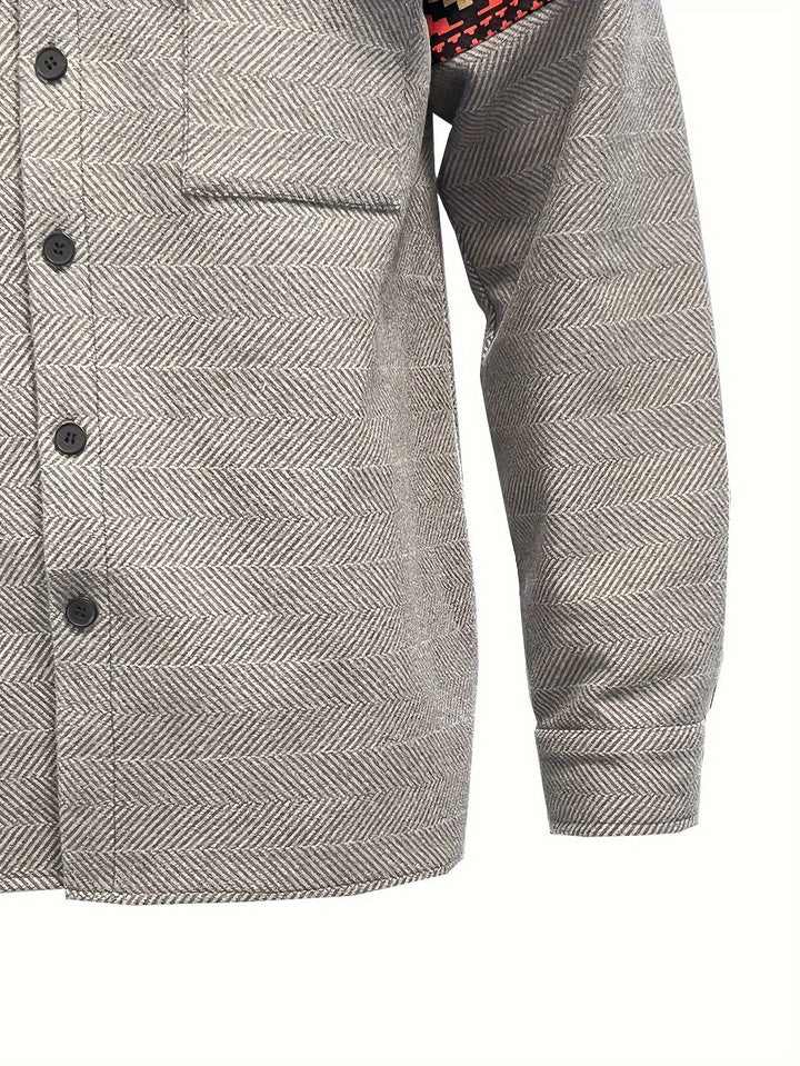 Men’s Casual Jacket | Geometric Patchwork | Revere Collar & Chest Pockets